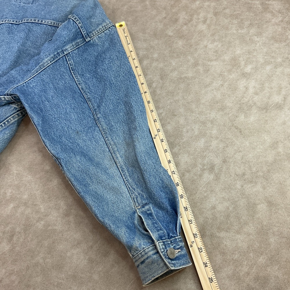 VTG Banana Republic‎ Safari Travel Jean Jacket 90s Denim Leather Trim Trucker L - Picture 4 of 16